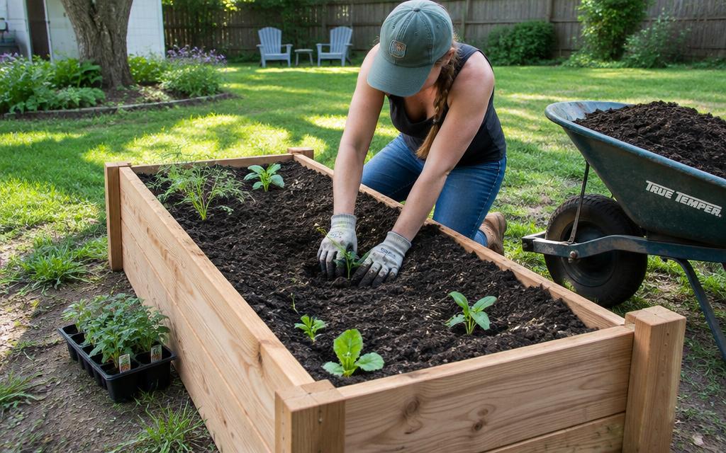 Raised bed filled with soil and planted